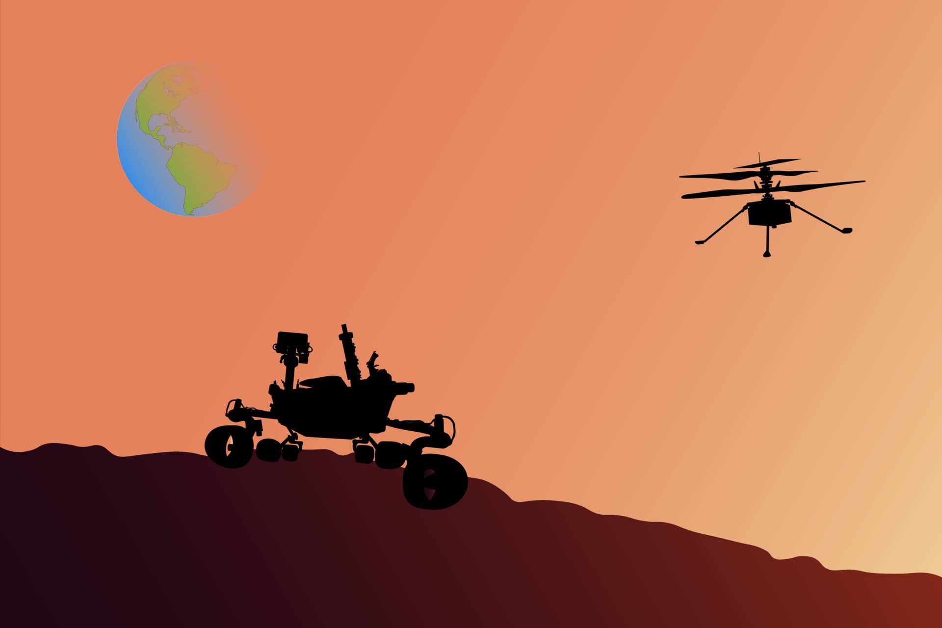 mars rovr and helicopter
